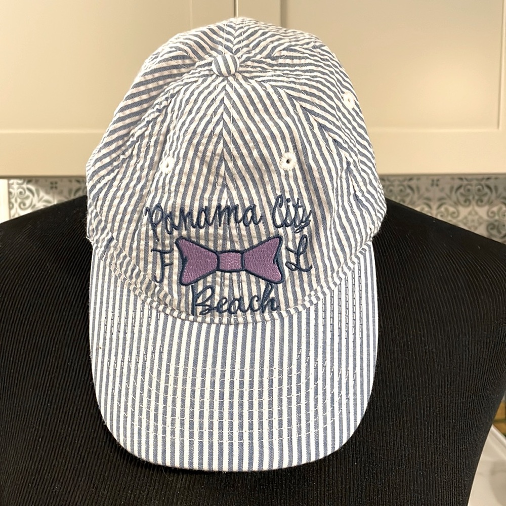 Beautiful Panama City Beach cap, 21 inches in diameter, adjustable strap.